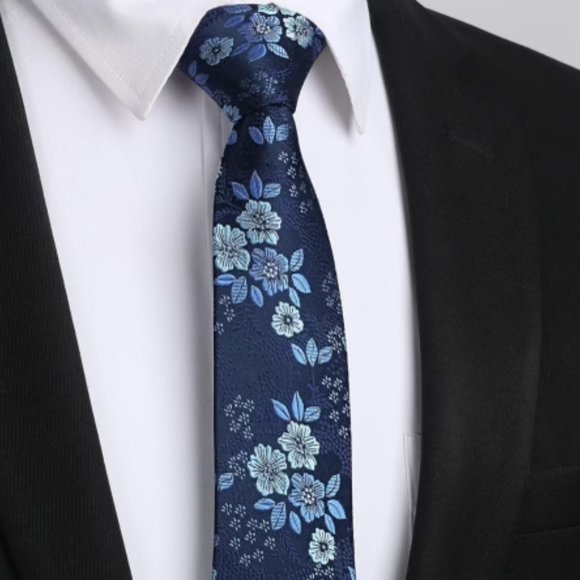 Slim Blue Foral Tie - Brand New Enlision Formal Tie - Picture 3 of 4